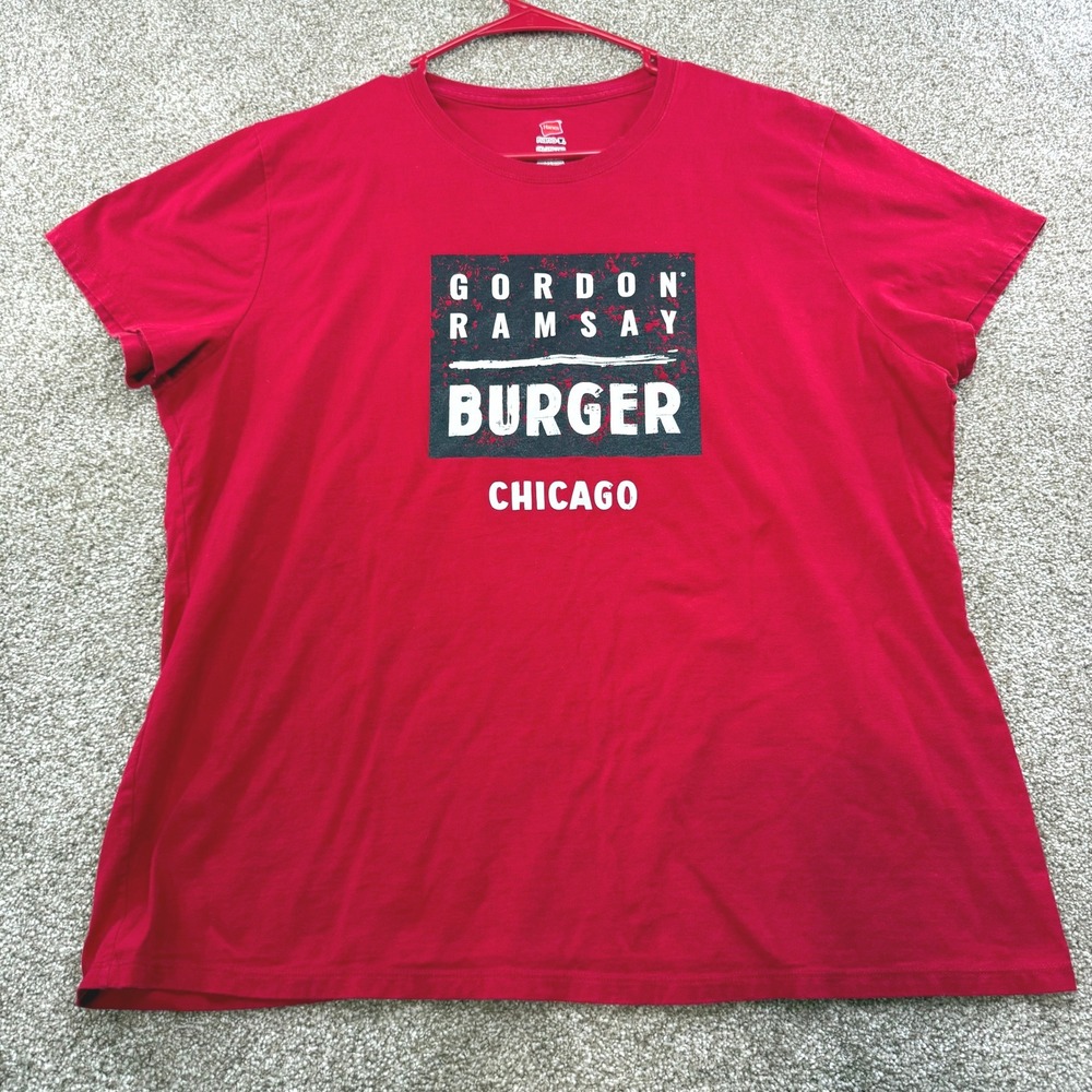 Gordon Ramsay Burger Chicago Red T-Shirt Hanes Nano-T Mens 2XL Cotton